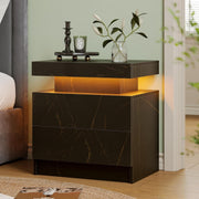 Modern Black Gold LED Bedside Table with Drawers – Luxury RGB Light Nightstand