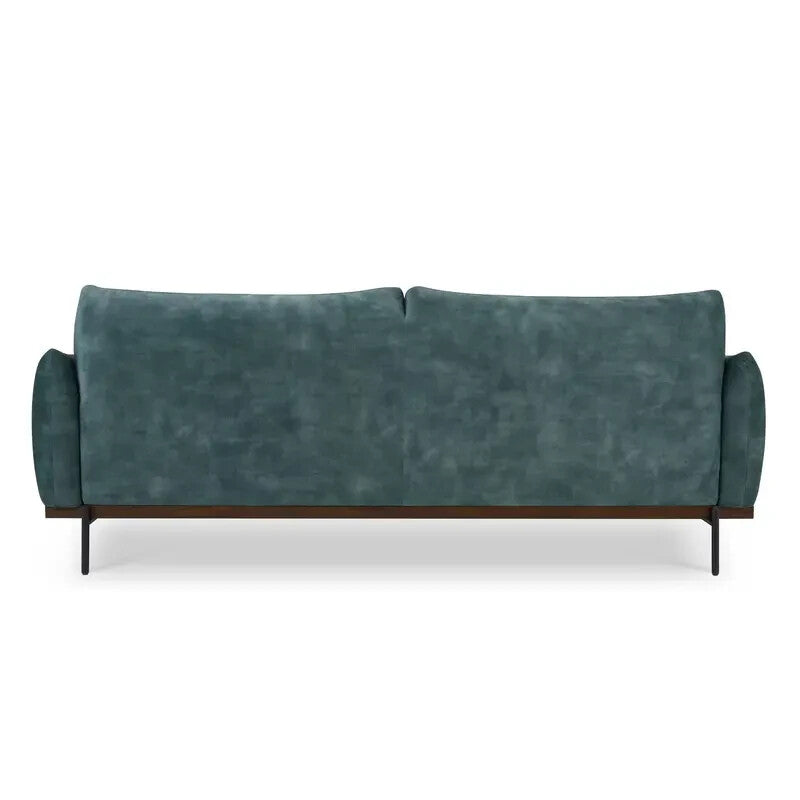 3 Seater Petrol Blue Velvet Sofa Modern Pillow Cushions Metal Legs