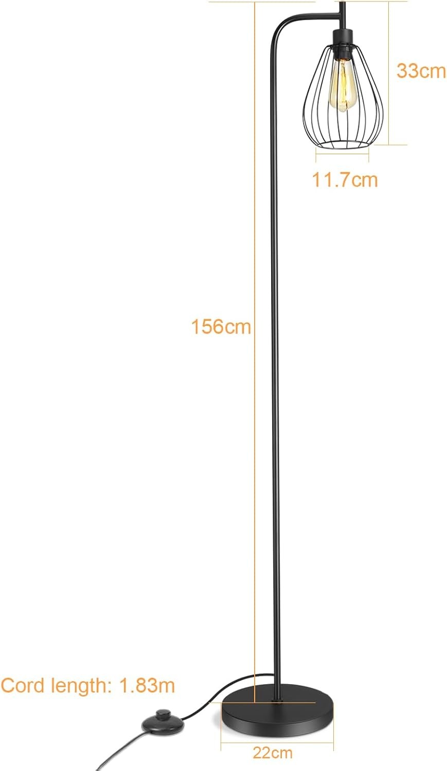 Industrial Floor Lamp Tall Standing Light Metal Cage Shade Pedal Switch