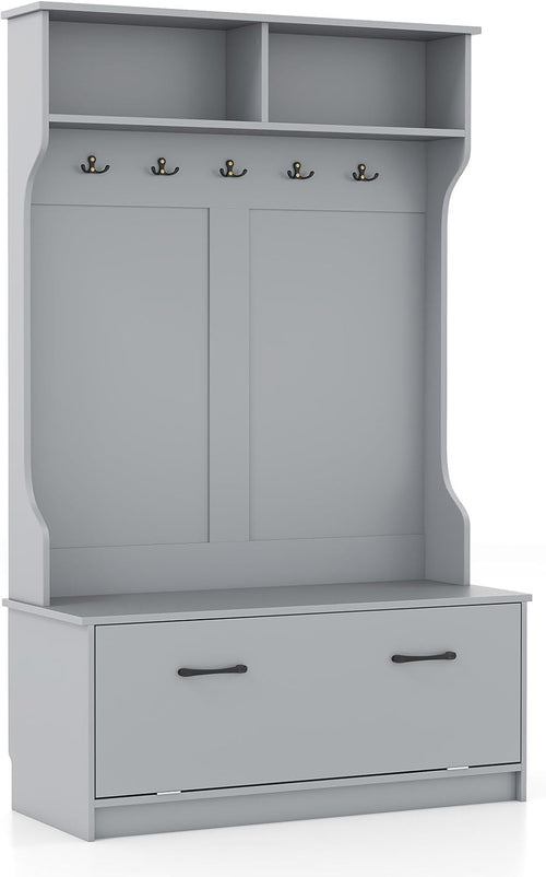Freestanding Coat Rack with Shoe Storage Bench & Hooks for Hallway Entryway