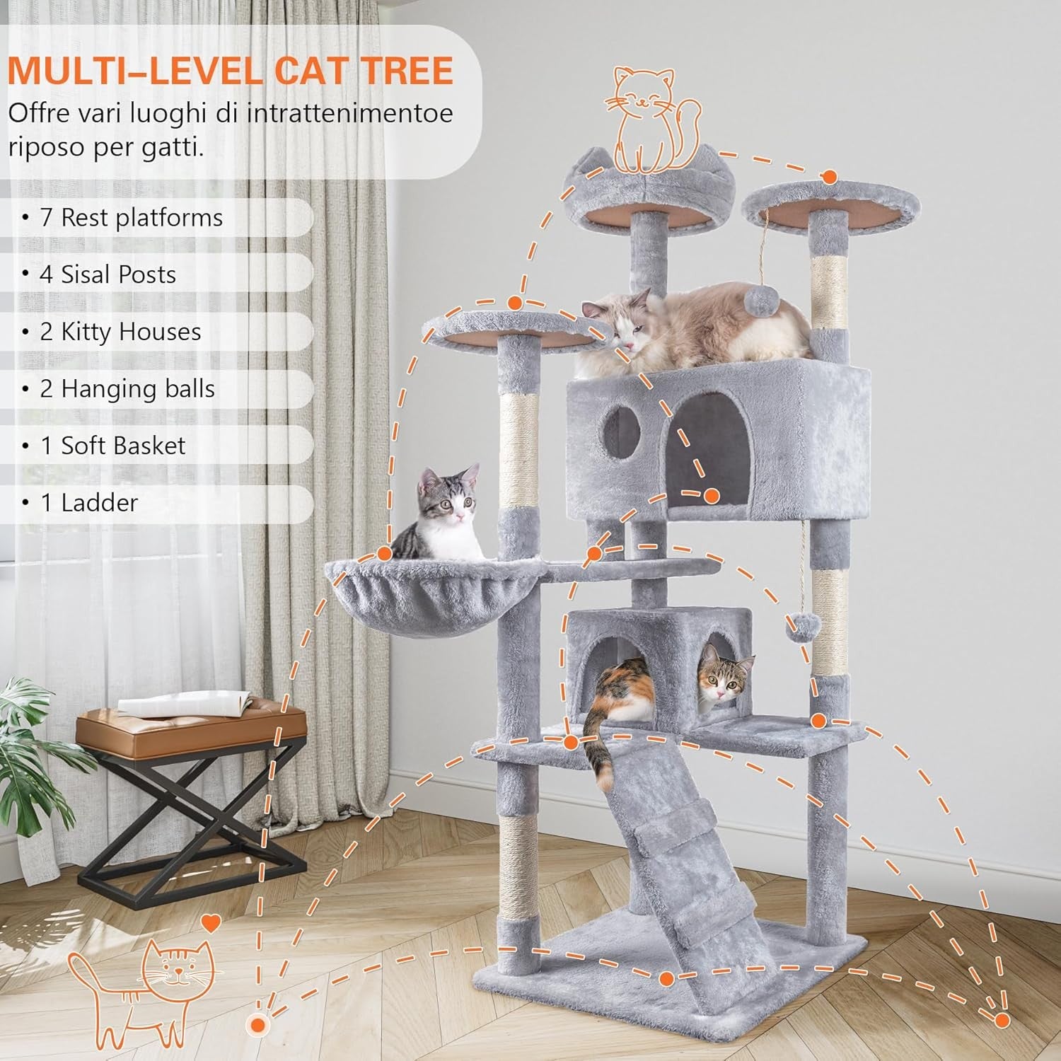 151cm Cat Tree Tower Multi Level Scratching Post Indoor Activity Centre