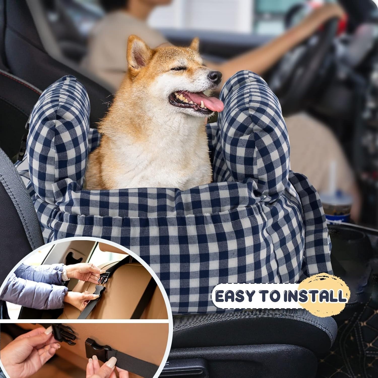 Dog Car Seat Booster Carrier Travel Bed Safety Leash Small Dogs Navy