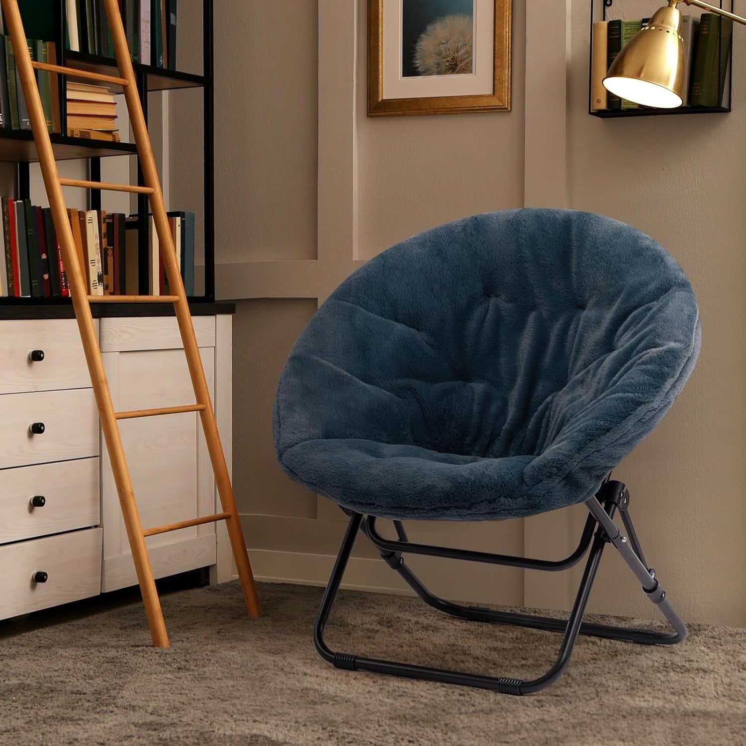 Foldable Plush Saucer Chair – Comfy Moon Armchair for Living Room & Bedroom