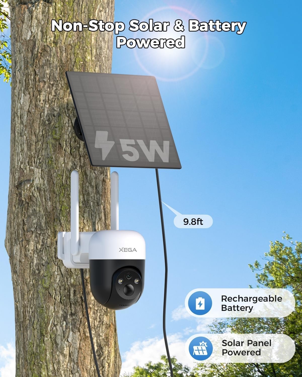 4G LTE Solar Security Camera PTZ No WiFi Wireless CCTV 2K HD