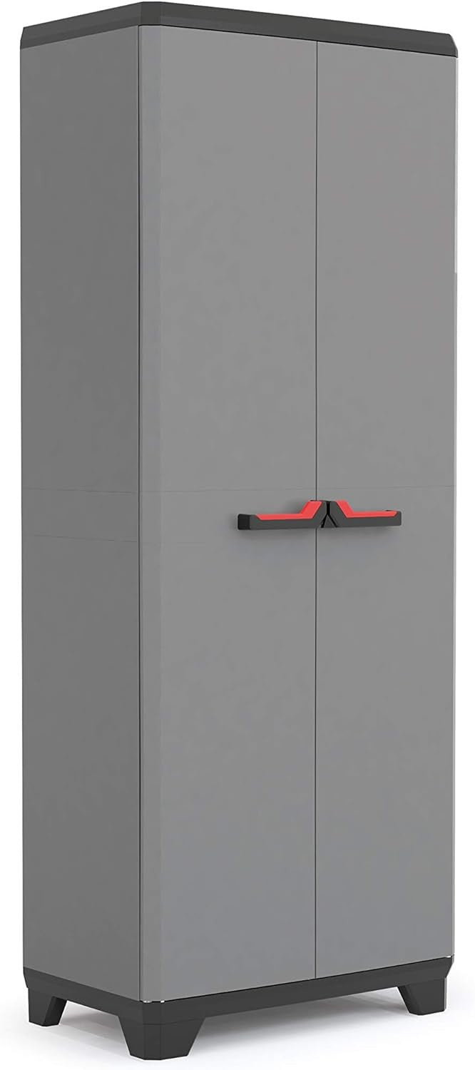 Tall Garage Utility Storage Cabinet | Heavy Duty Plastic Cupboard with Shelves