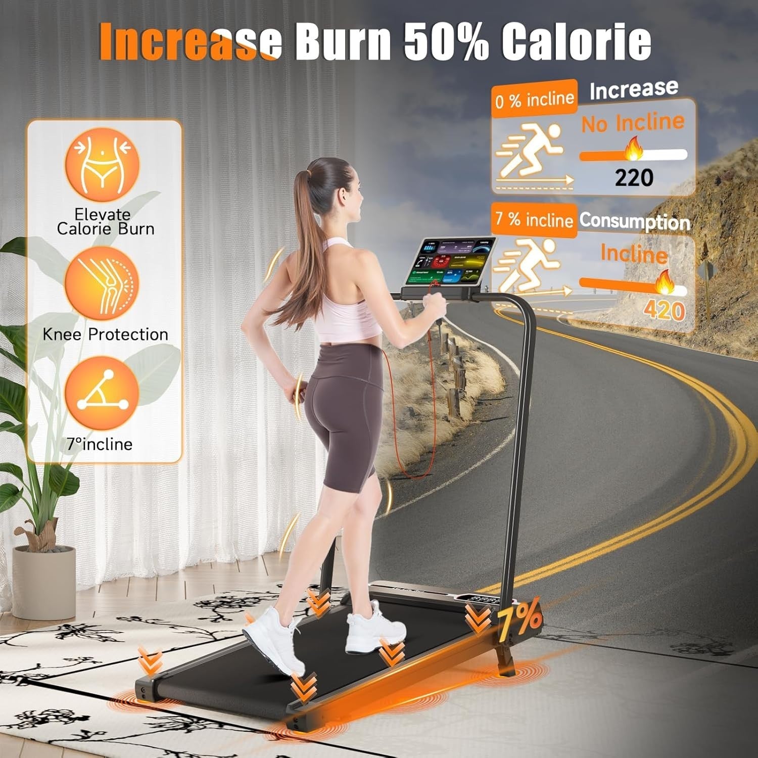 Foldable Incline Walking Treadmill 8KM/H Ultra Quiet Home Office Gym