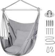 Hammock Chair Swing Grey w/ Pillows, Bar & Bag | Indoor Outdoor 330lbs