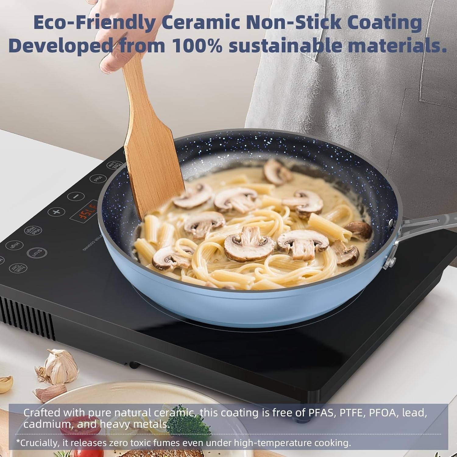 12pcs Blue Ceramic Non Stick Induction Cookware Set – Pots & Pans with Lids