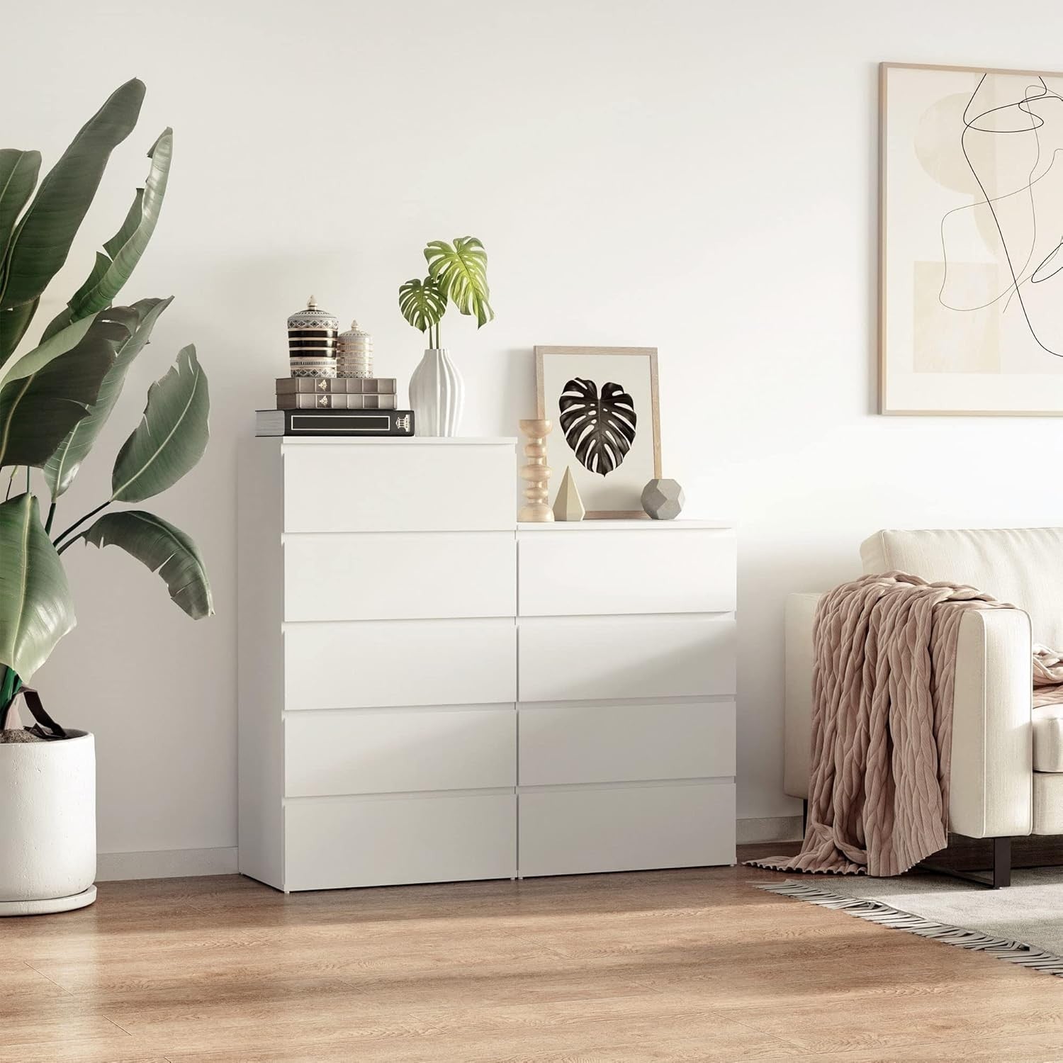 White 5 Drawer Chest Tall Slim Storage Cabinet Bedroom Hallway Unit