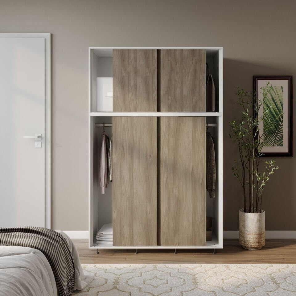 6-Door Oak Sliding Wardrobe | Modern Spacious Bedroom Storage Closet