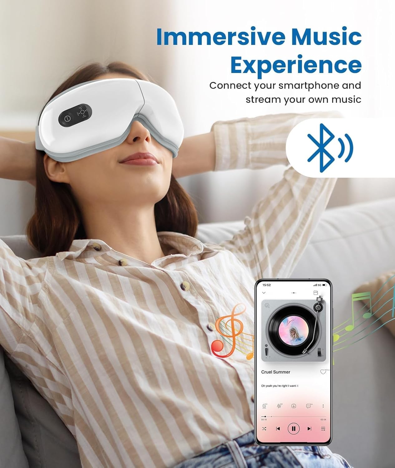 Heated Eye Massager Compression Bluetooth Remote Mask