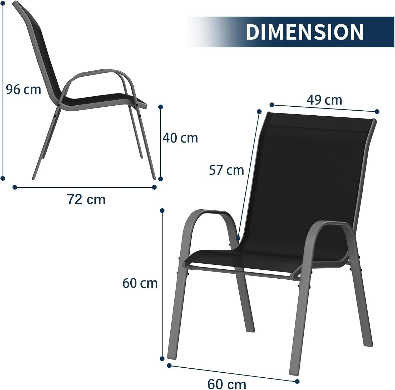 Stackable Outdoor Garden Chairs Set of 4 | Weatherproof Patio Dining Seats