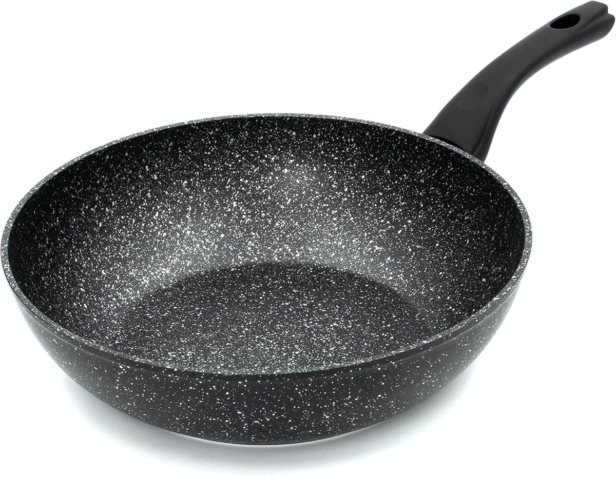 28cm Non Stick Black Marble Effect Induction Wok Pan with Cool Touch Handle