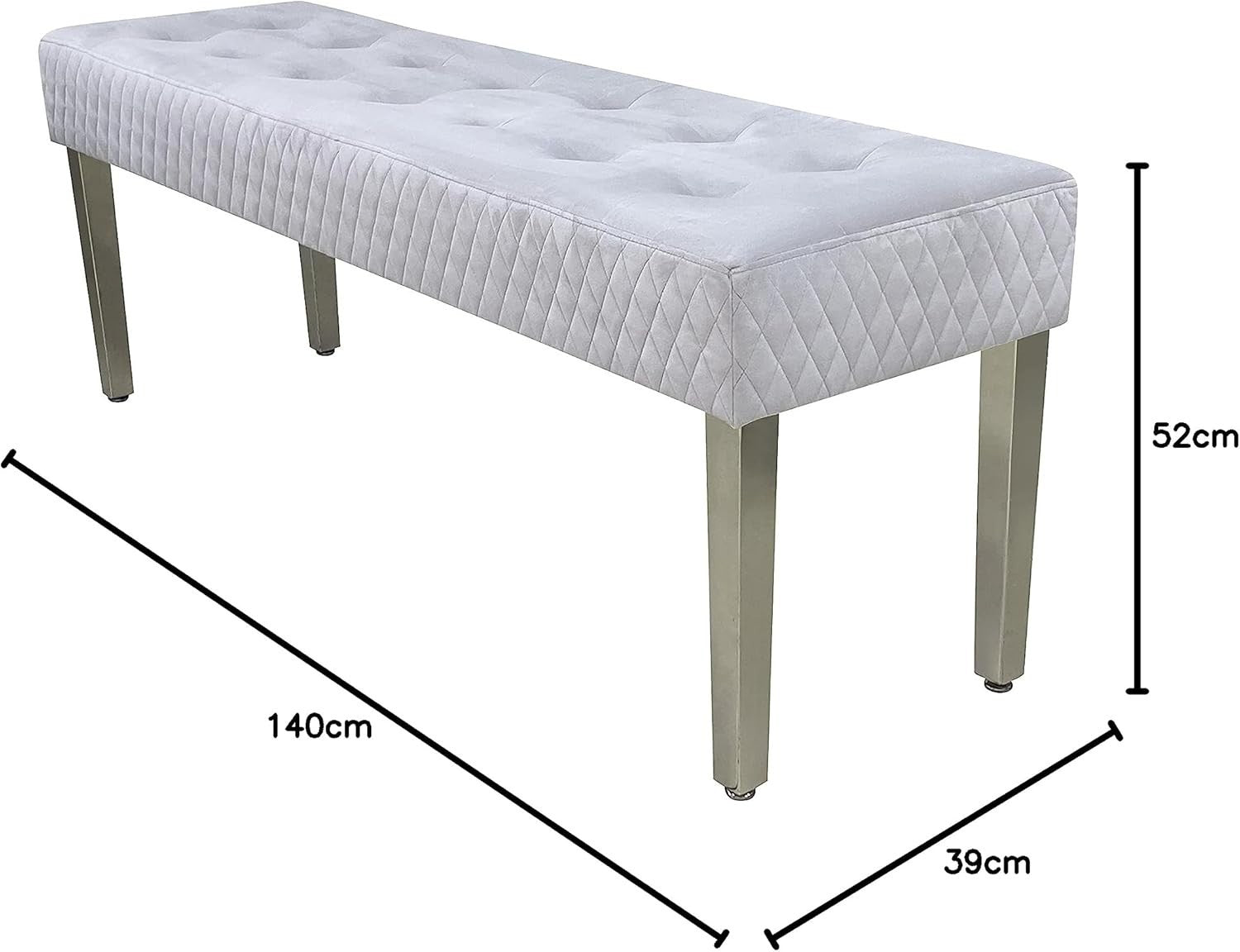 Luxury Silver Velvet 3-Seater Bench Modern Upholstered Dining & Entryway Seat