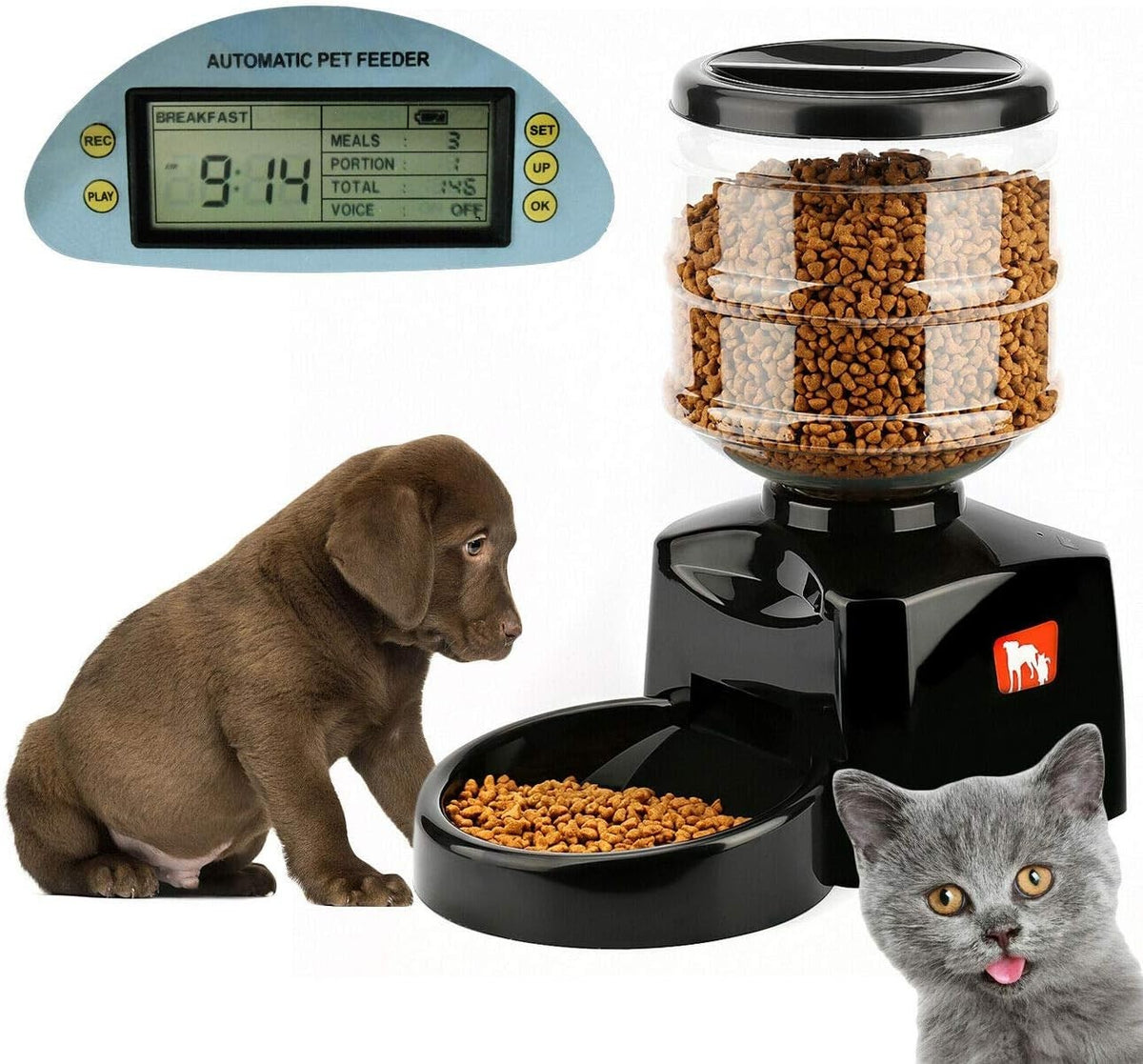 5.5L Automatic Pet Feeder Timer Food Dispenser Voice Record 3 Meals