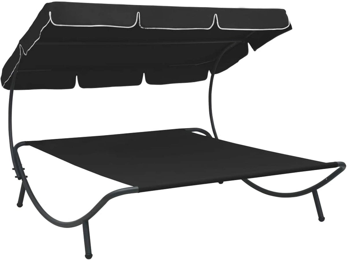 Waterproof Outdoor Double Lounge Bed with Canopy Durable Steel Frame Patio