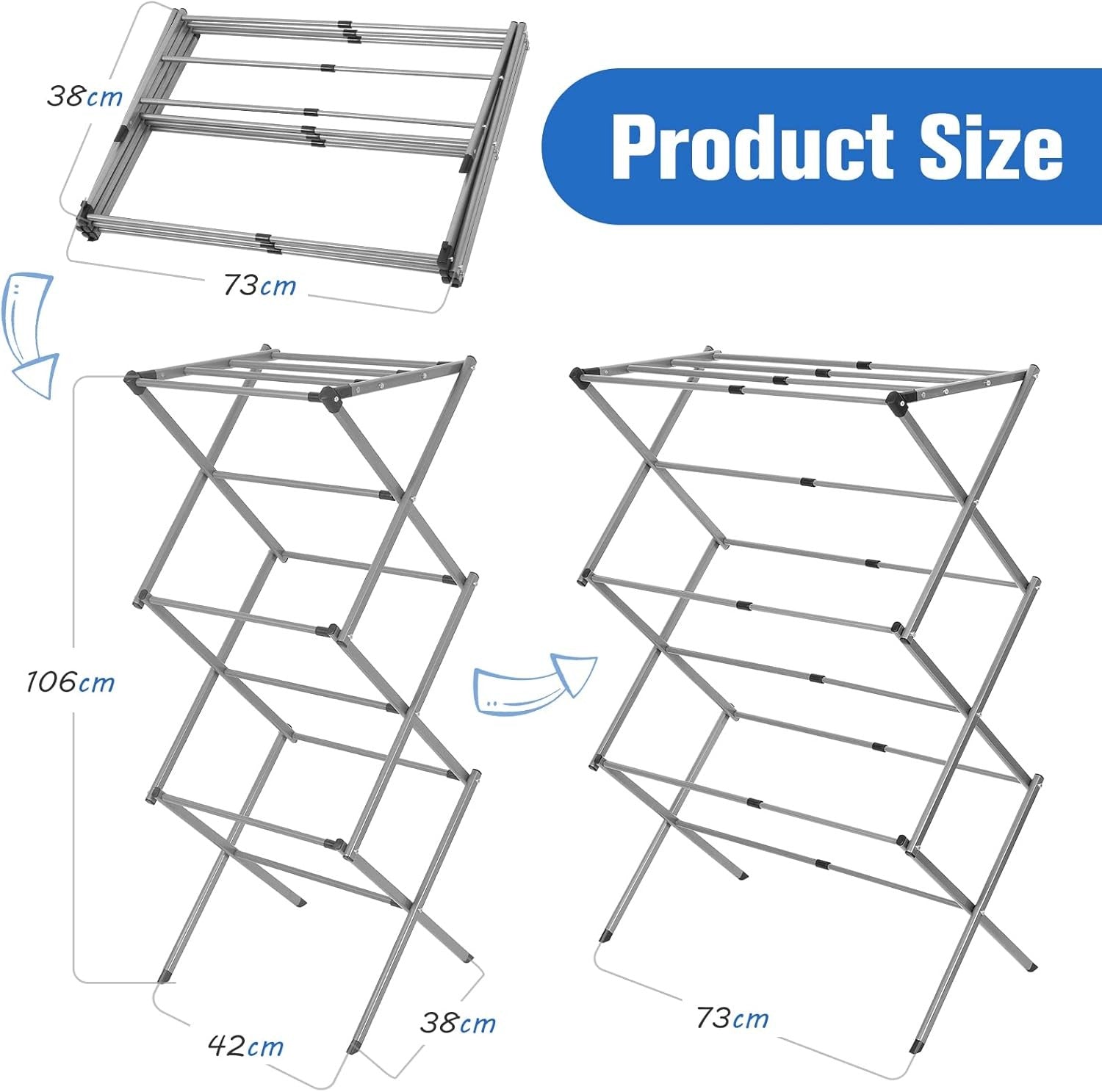 3 Tier Extendable Clothes Airer Folding Indoor Laundry Drying Rack Slimline