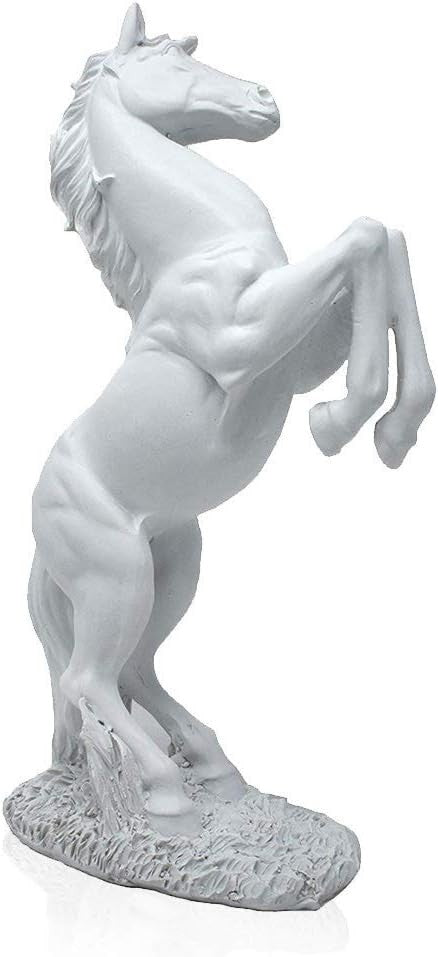 White Rearing Horse Statue 31cm Resin Ornament Elegant Home Office Art Decor