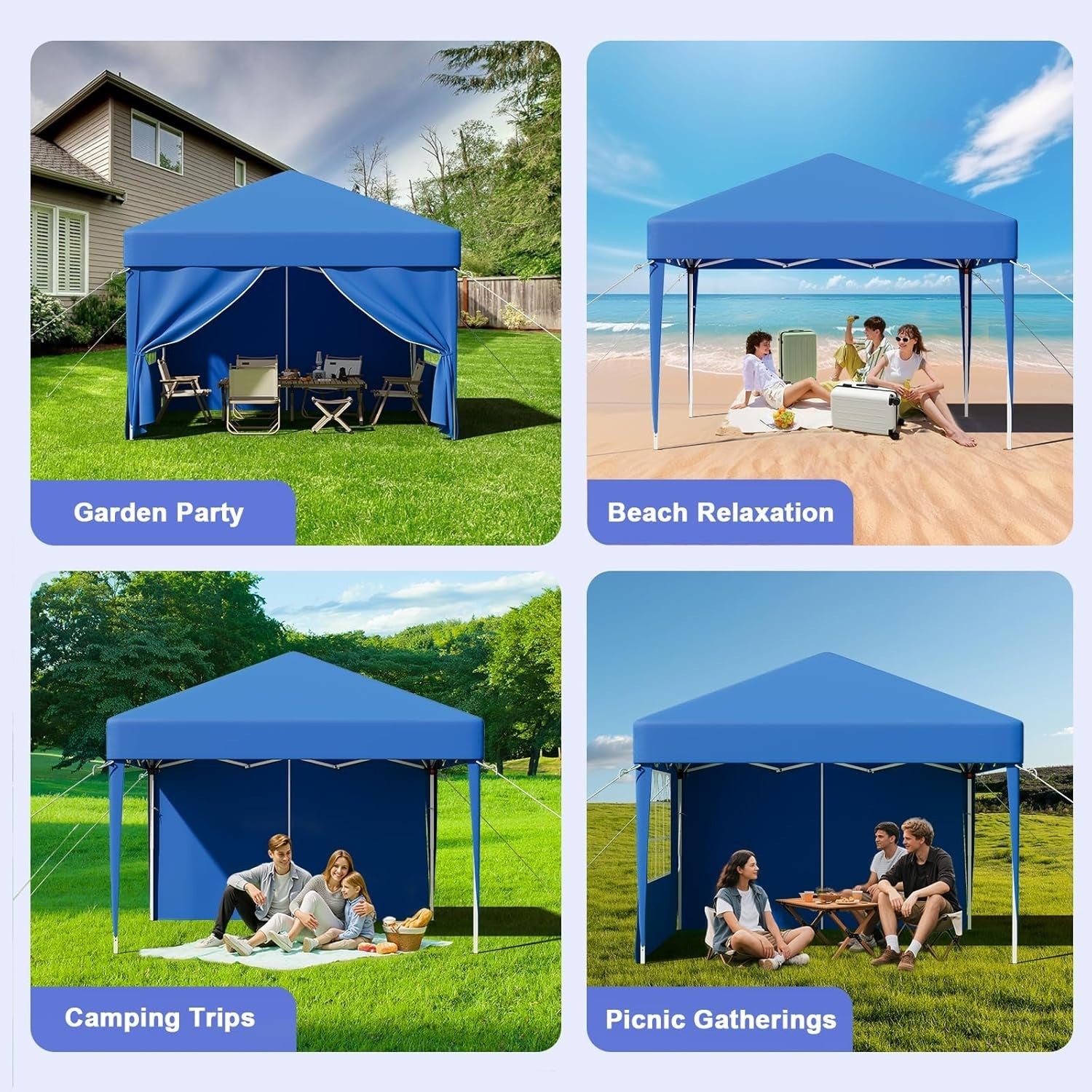 3x3M Blue Pop Up Gazebo With Removable Sidewalls Waterproof Outdoor Tent
