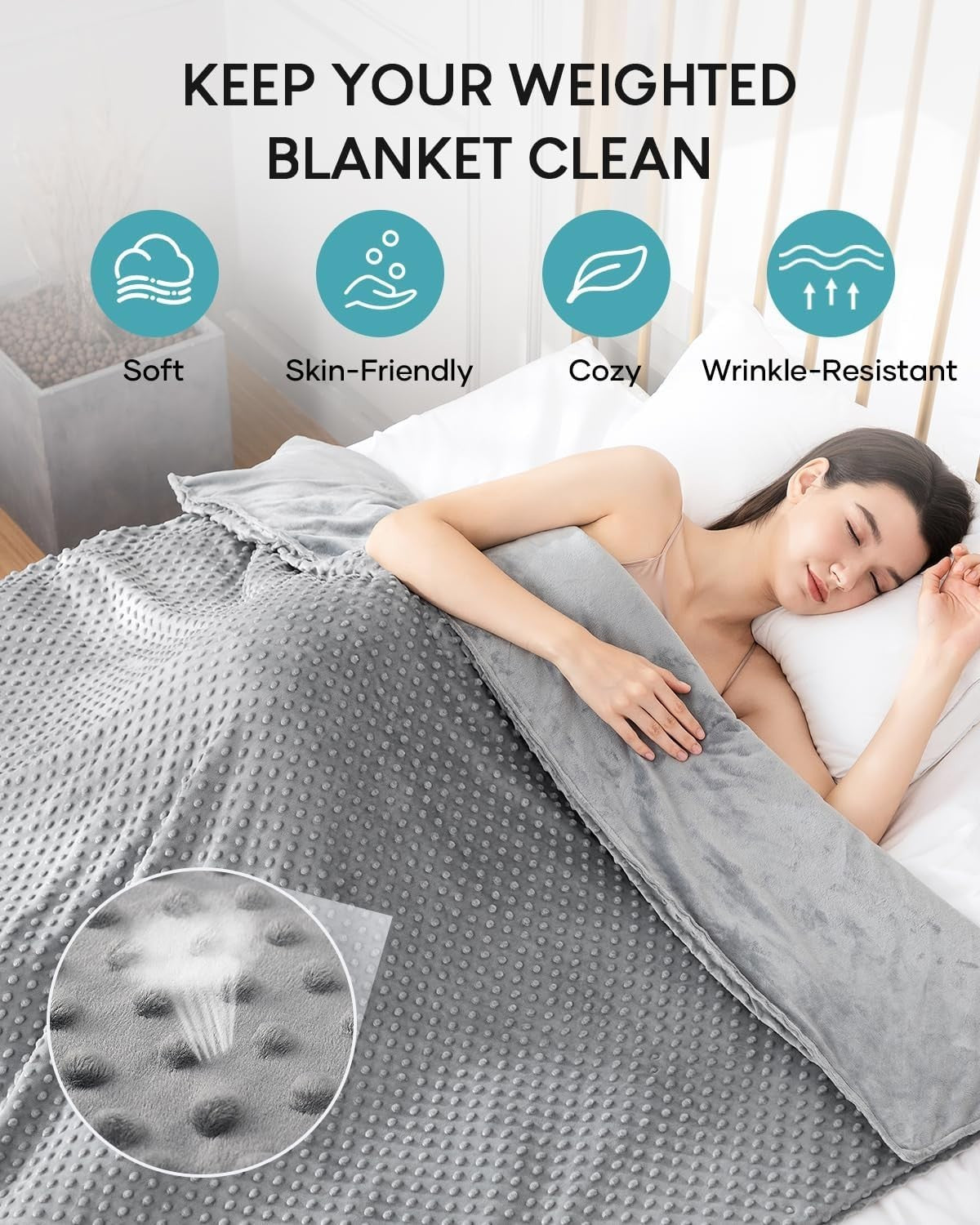 Grey Weighted Blanket Duvet Cover 48x72 Reversible Soft Minky