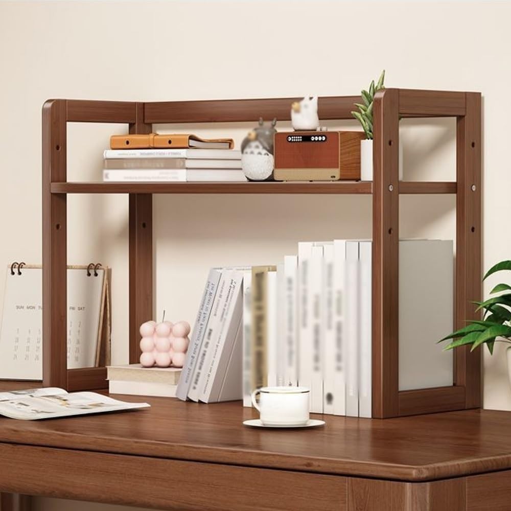 Adjustable Bamboo Desktop Bookshelf 2-Tier Desk Hutch Organizer Rack 62cm