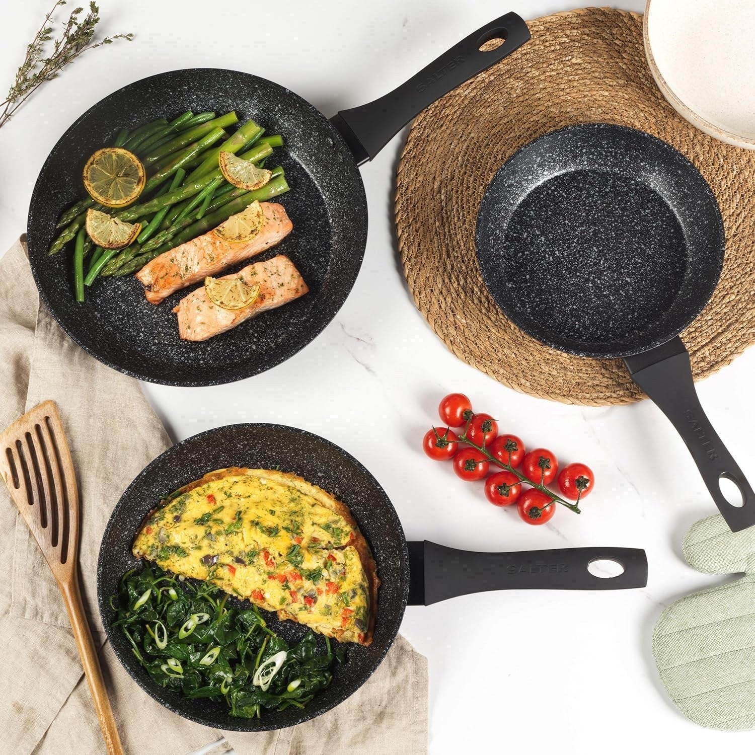 5 Pcs Granite Non Stick Pot & Pan Set with Tempered Glass Lid Induction Suitable