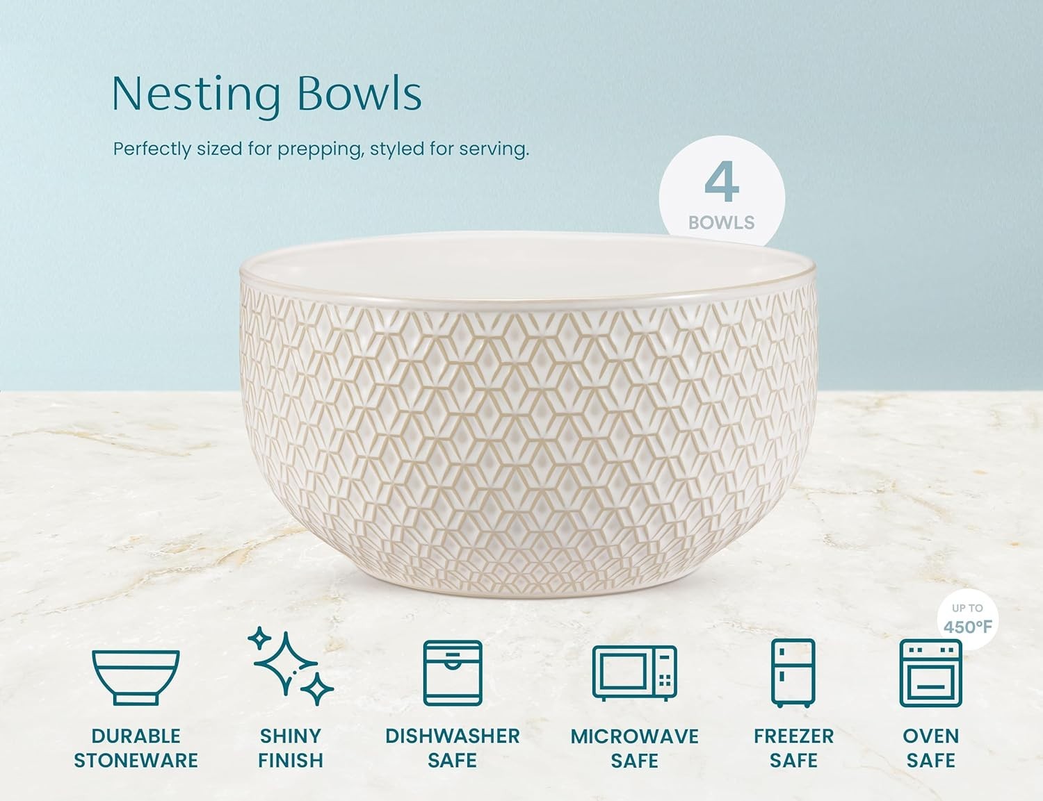 Nesting Ceramic Bowls Set of 4 20-145oz Microwave Safe