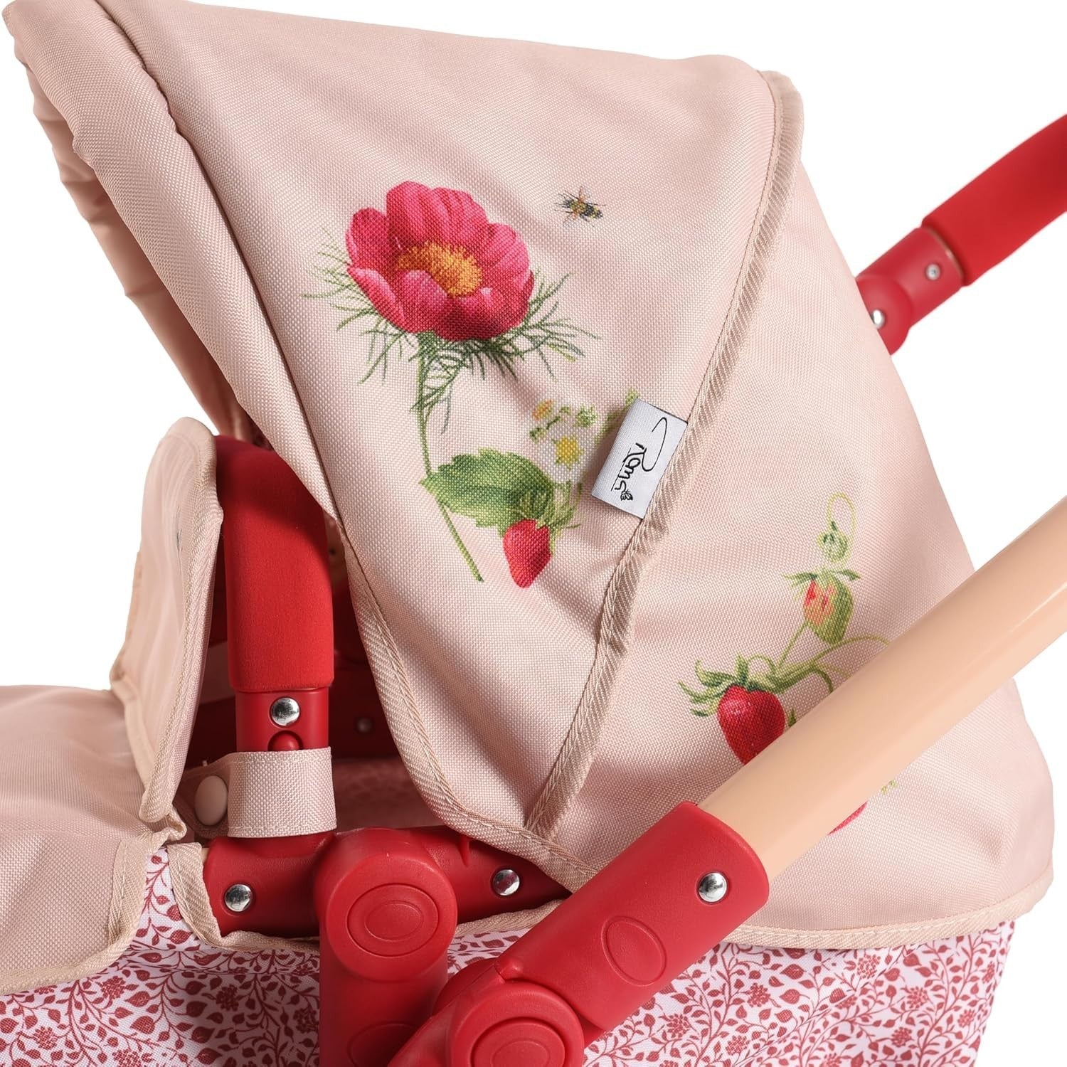 2-in-1 Dolls Pram Carrycot & Seat Adjustable Handle Cream & Berry Red Stroller