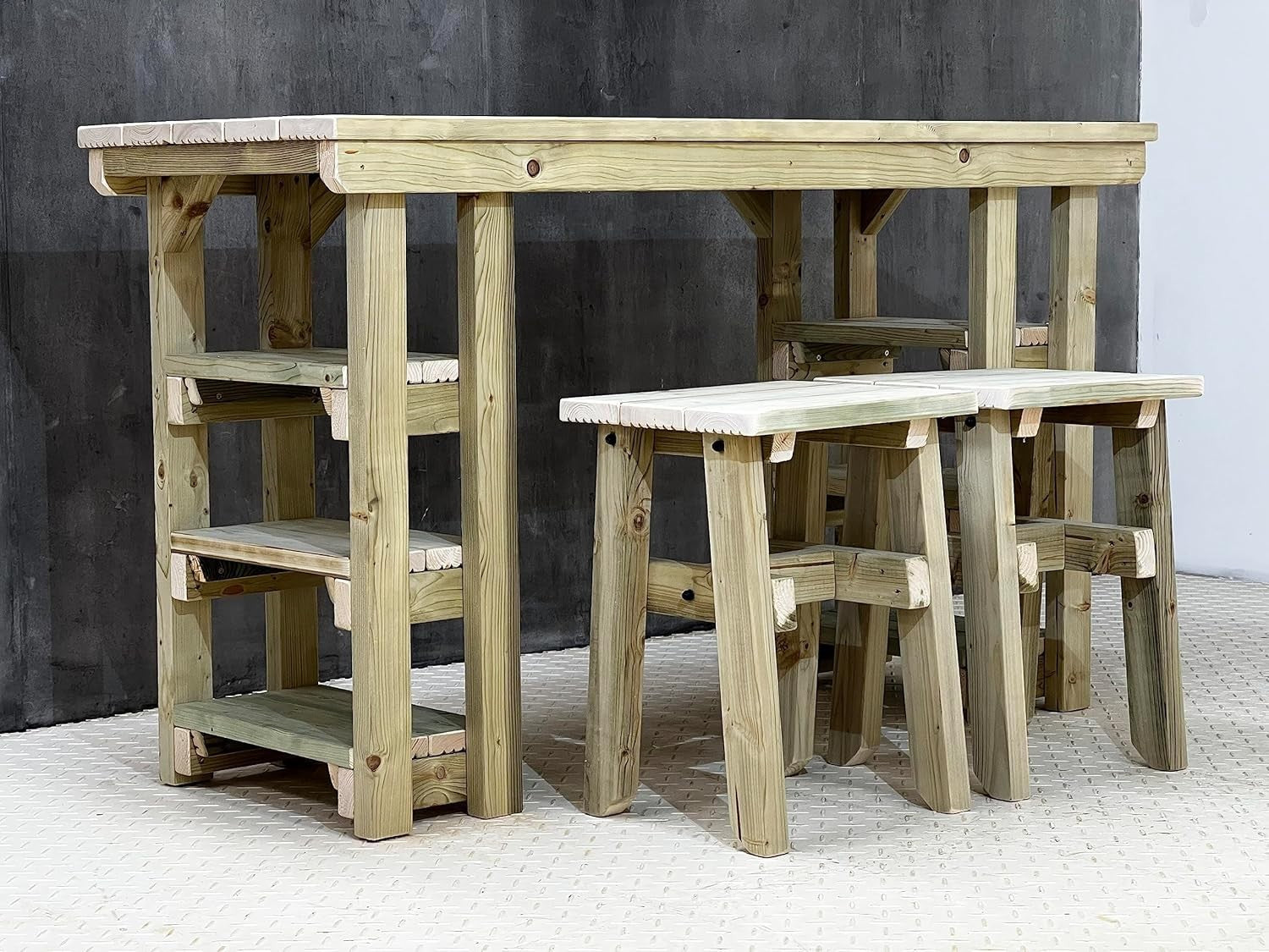 150cm Wooden Garden Potting Table with 2 Chairs – Multi-Purpose Outdoor Bench