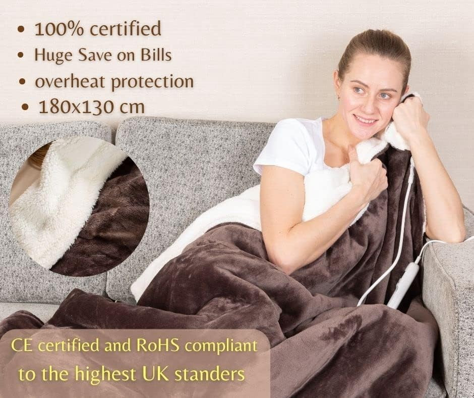 Electric Heated Throw Blanket Large 9 Heat LED Timer Auto Off Washable
