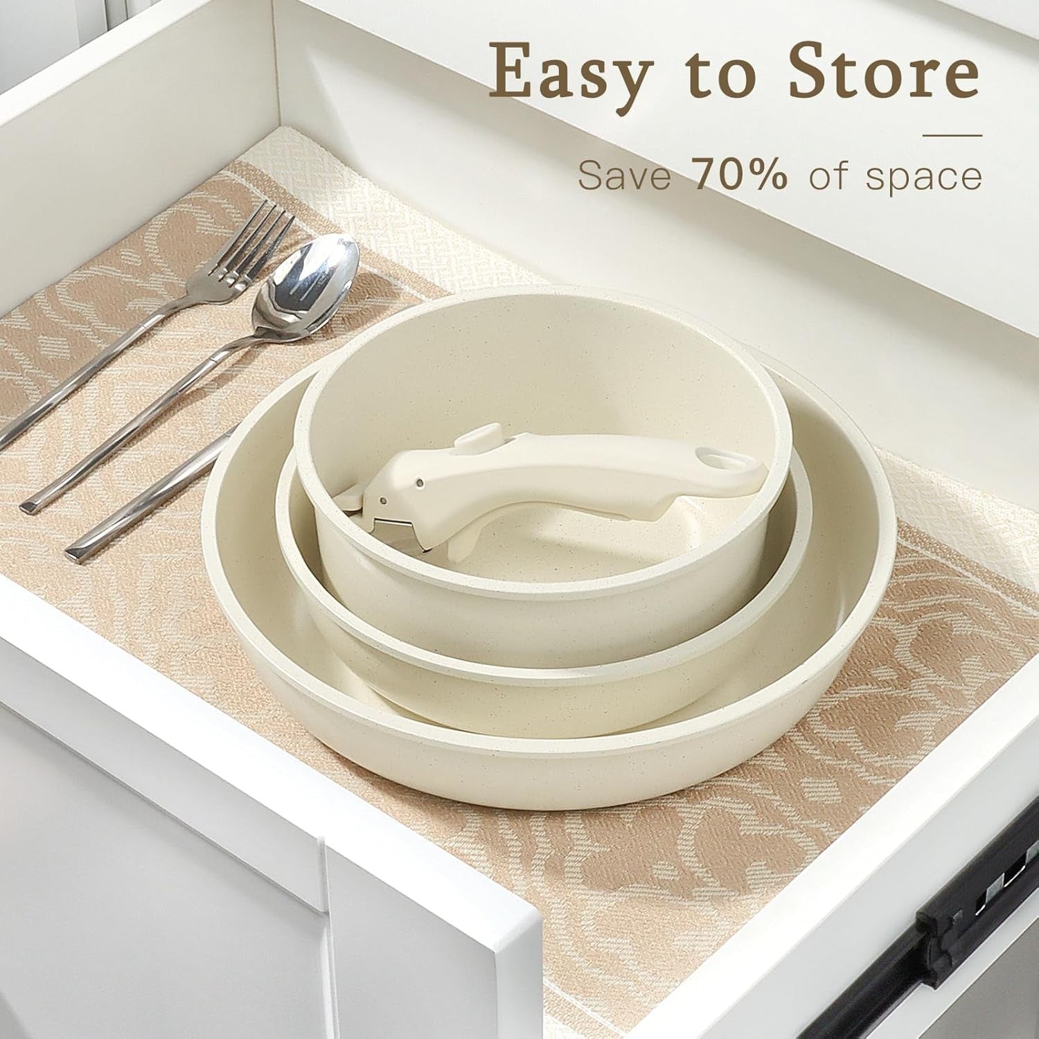 8pcs White Ceramic Non Stick Induction Cookware Set with Detachable Handle