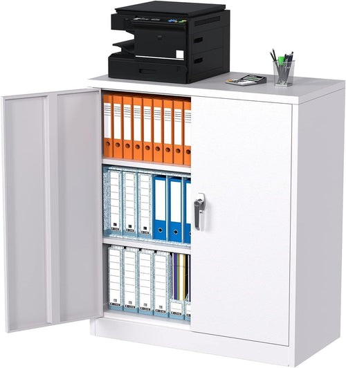Lockable Steel Storage Cabinet with 2 Shelves 90x80x40cm for Office Garage