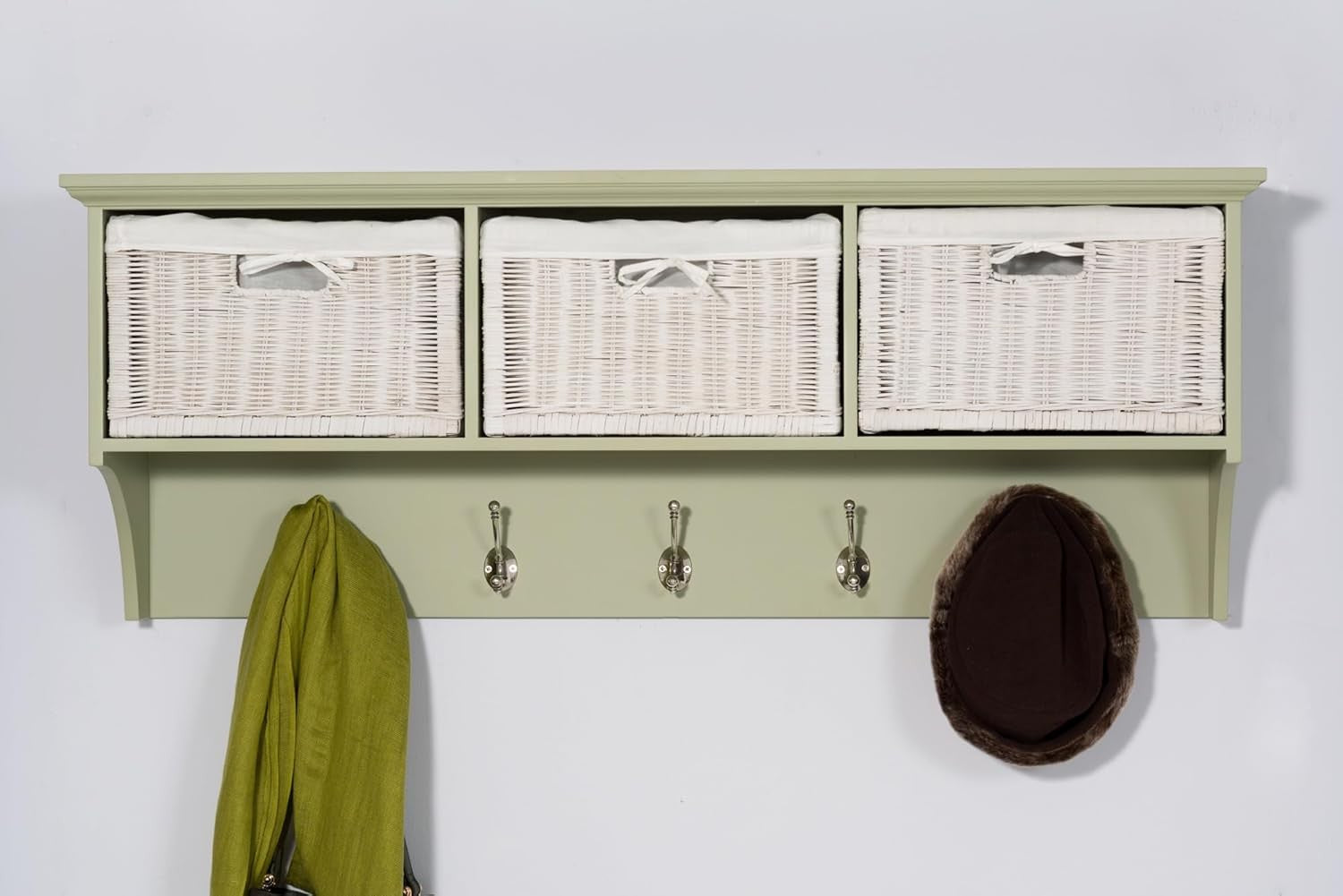 Tetbury Wall Mounted Coat Rack with 3 Storage Baskets | Hanging Shelf 113cm Wide