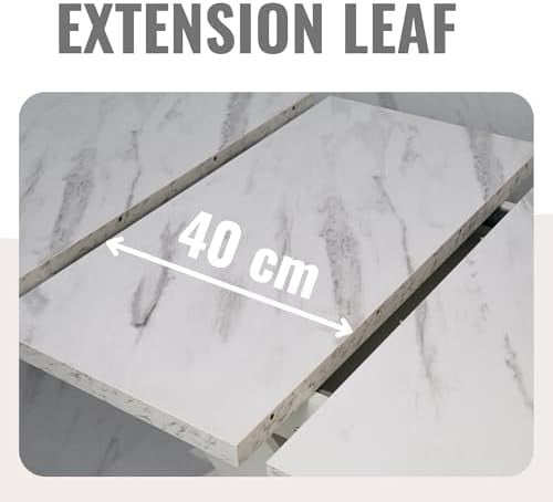Extendable White Dining Table 140-180cm Modern Foldable Kitchen Table