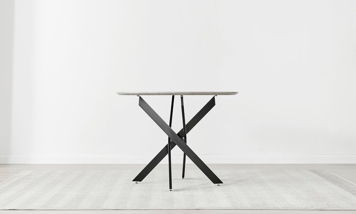 Round Concrete Dining Table 100cm Black Legs Modern Compact 2–4 Seater