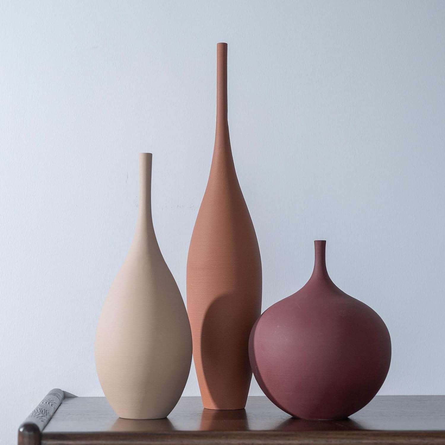 Ceramic Vase Set of 3 Modern Farmhouse Minimalist Table Centerpiece