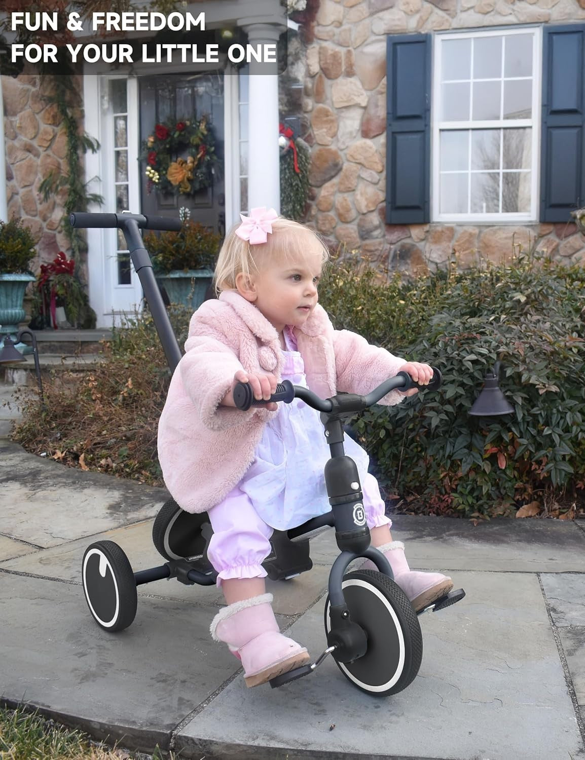 5 In 1 Toddler Trike Push Handle Safety Harness Balance Bike Ride On