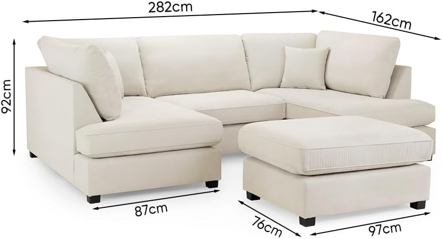 Cream U Shape Corner Sofa 6 Seater – 4pc Modular Cinema Couch with Footstool