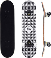 31" Maple Double Kick Skateboard Beginners Kids Adults w/ T-Tool Half Black Deck