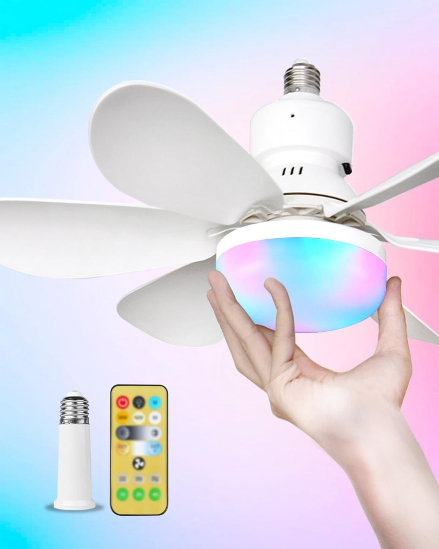 52cm Ceiling Fan Light, RGB Dimmable LED, 3 Speeds, E27 Base, Remote