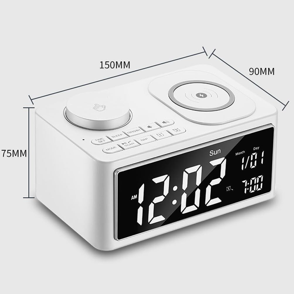 Wireless Charging Alarm Clock Bluetooth Speaker FM Radio LED Night Light