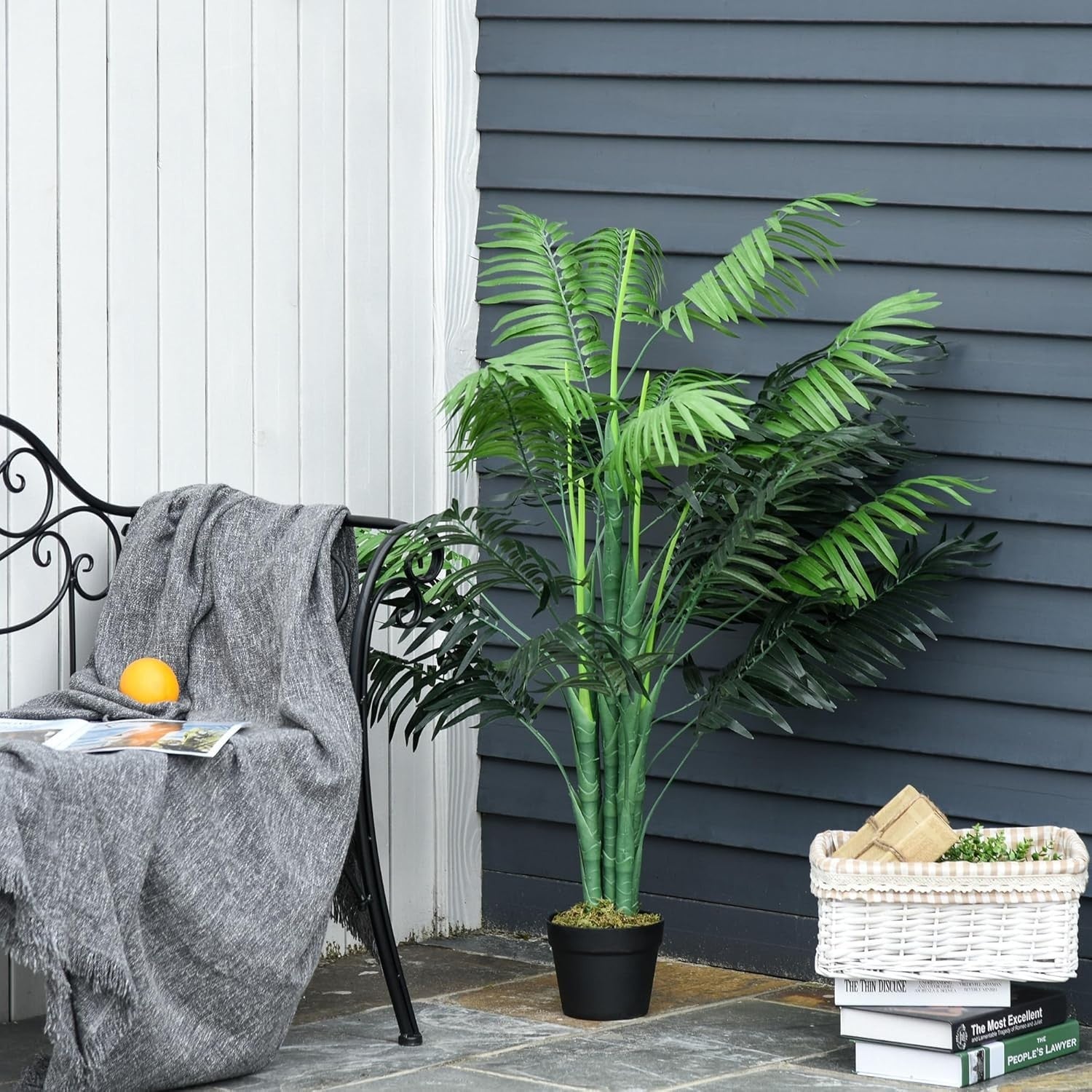 Set of 2 Artificial Palm Trees 125cm 4FT Faux Green Potted Home & Garden Decor