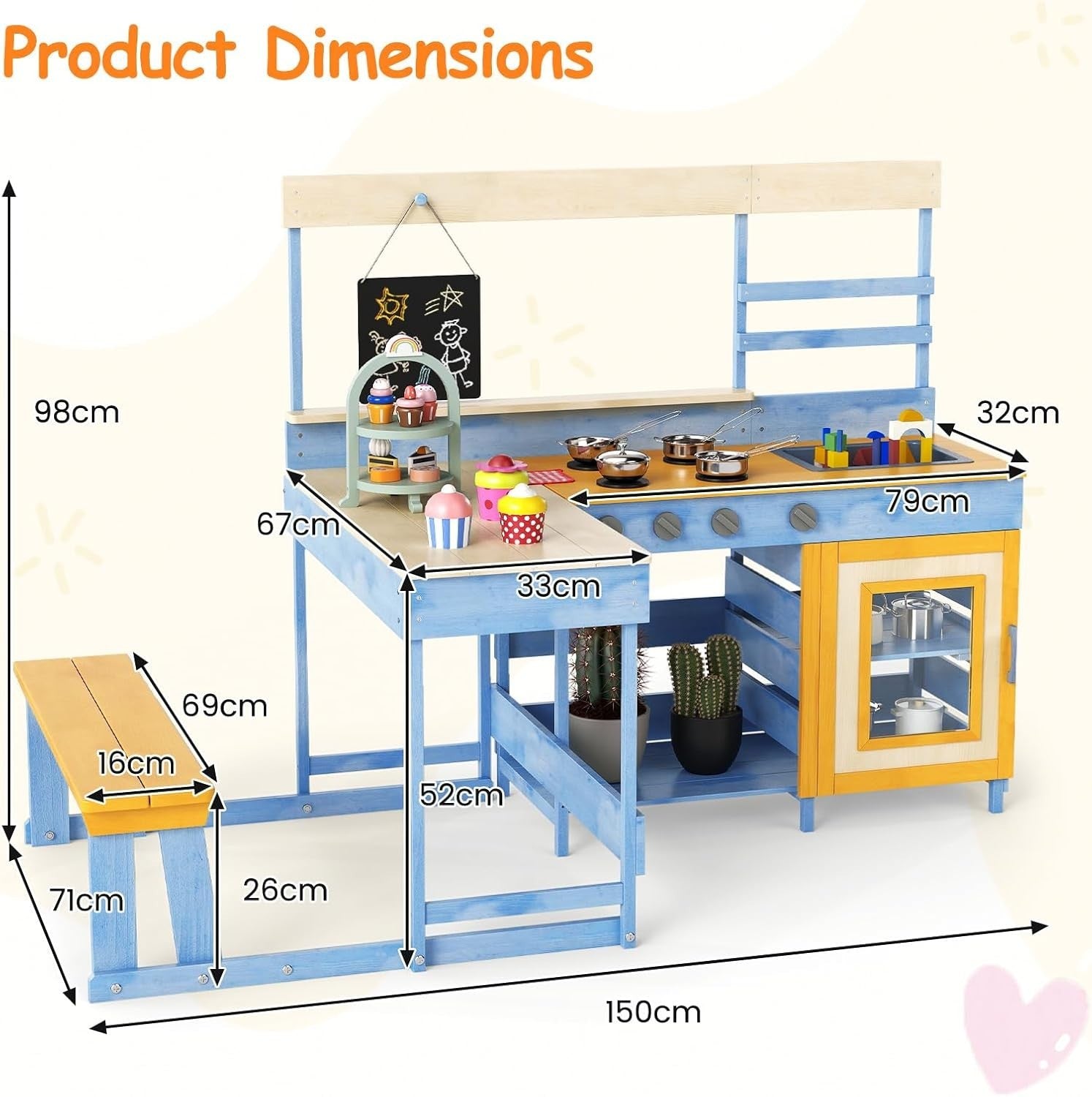 Outdoor Mud Kitchen Kids Playset w/ Picnic Table Blackboard Toys