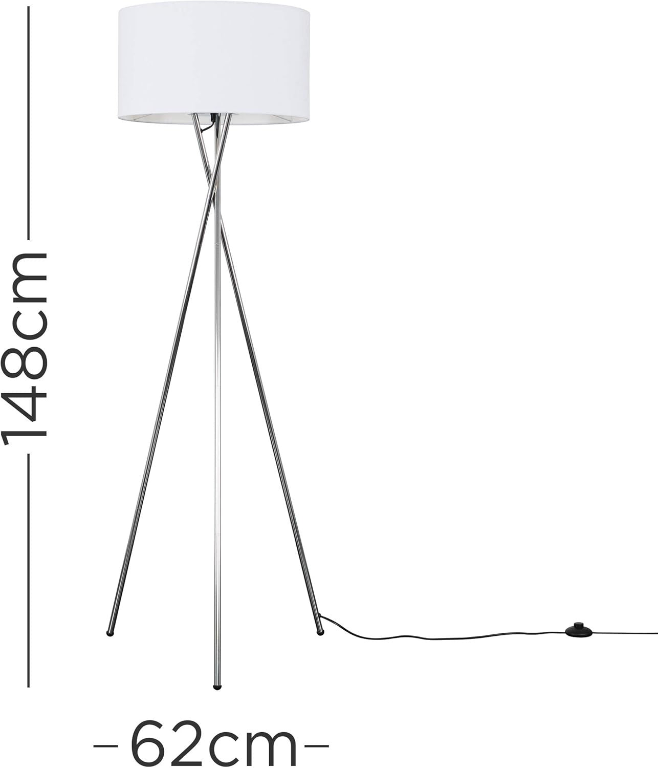 Modern Chrome Tripod Floor Lamp White Shade Tall Living Room Bedroom Light