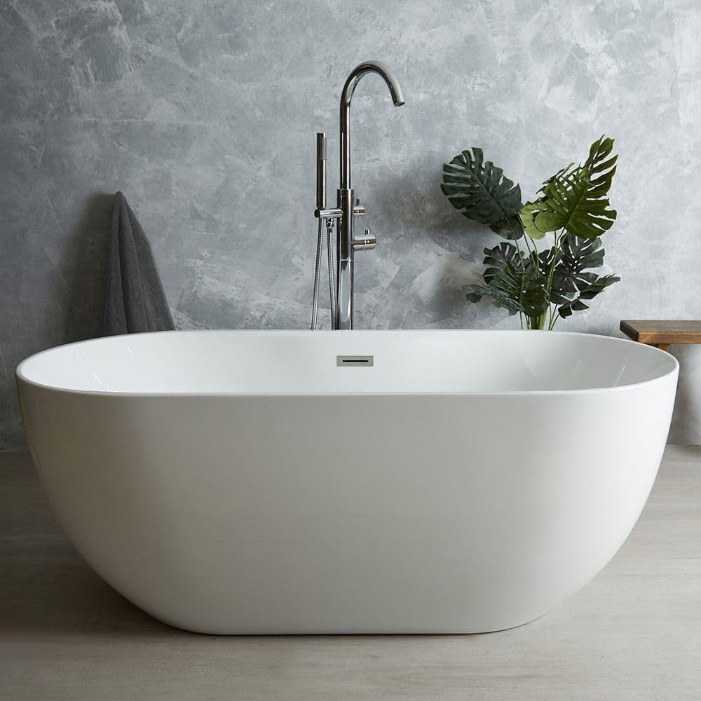 White Double Ended Freestanding Bath 1600x750mm Copper Overflow