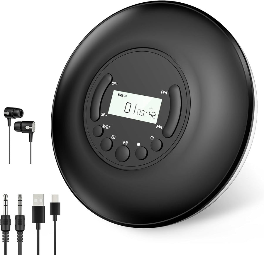 Portable Bluetooth CD Player Discman Anti Skip LCD AUX Headphones