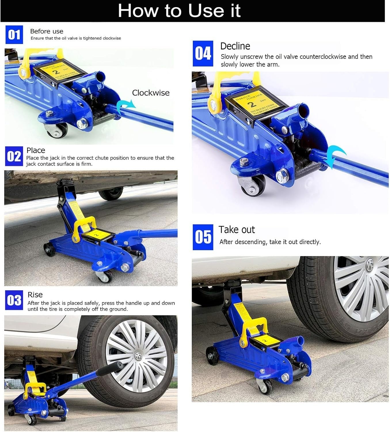 2 Ton Floor Jack + 3 Ton Axle Stands Heavy Duty Car Lift Set 135–350mm w/ Case