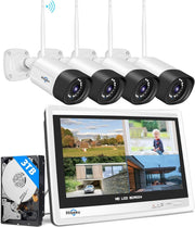 5MP Wireless CCTV System 4 Cameras 12" Monitor 3TB HDD NVR Kit