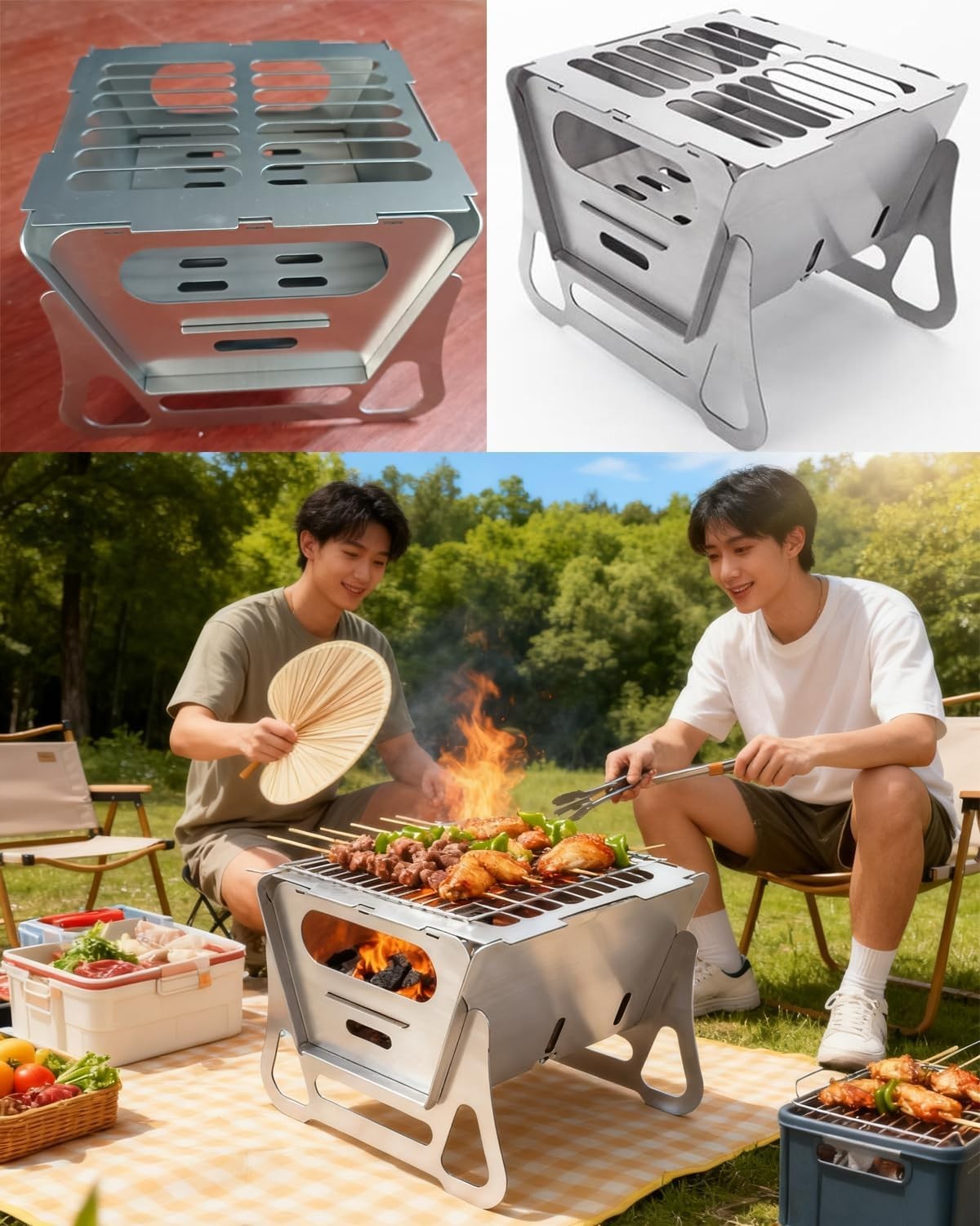 Portable Stainless Steel Mini Camping BBQ Grill Foldable Charcoal Fire Pit