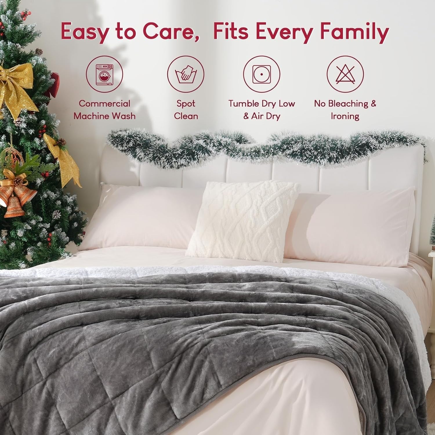 Sherpa Fleece Weighted Blanket Grey 5.5kg 120x180cm Plush Warm Comfort